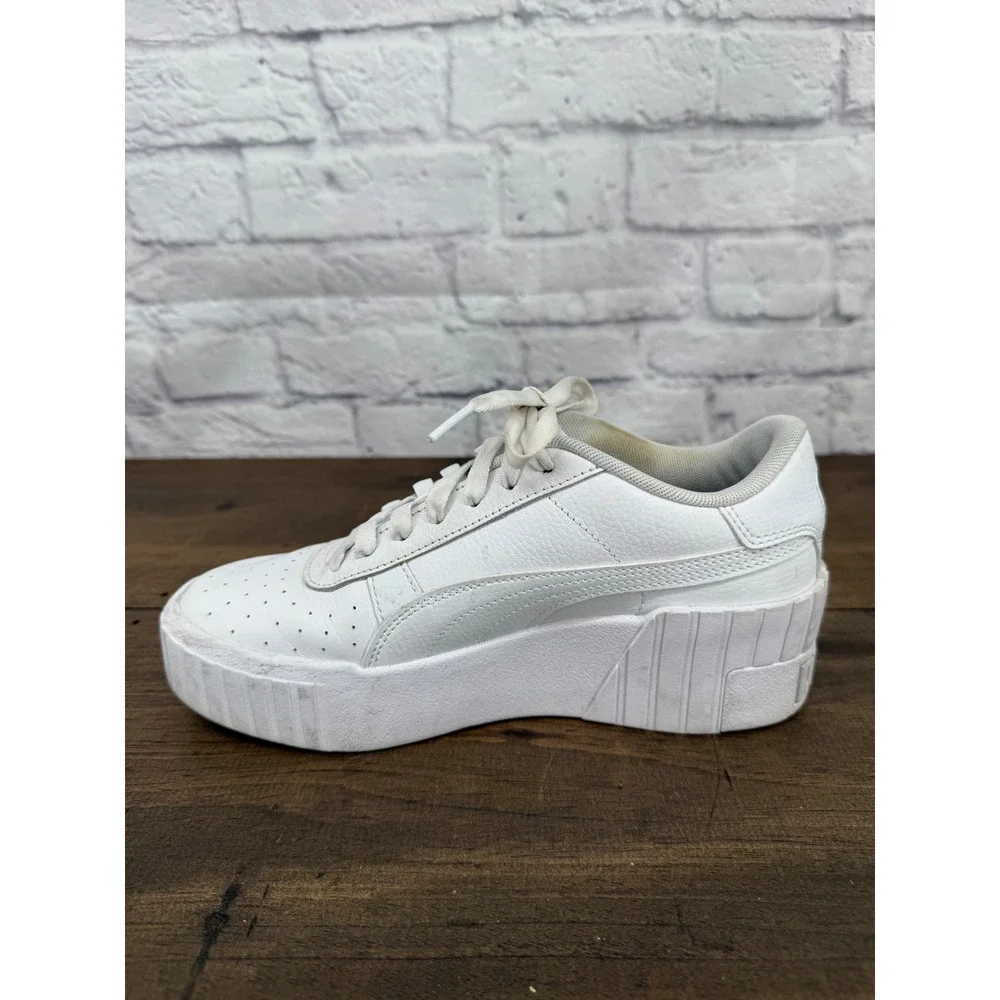 Puma Cali Wedge Womens White Leather Chunky Platform Sneakers Size 7.5